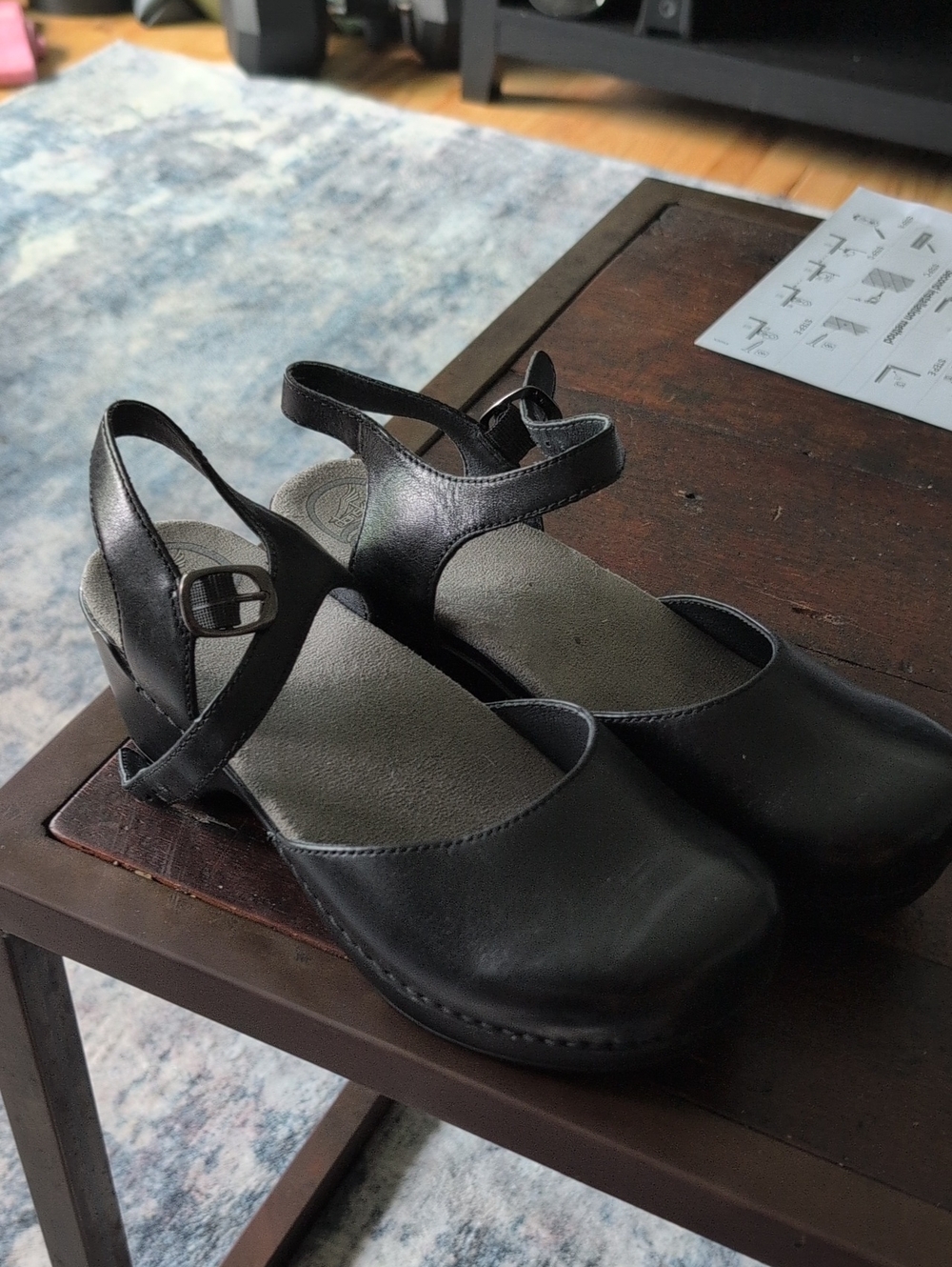 Dansko 40 10 9 Sam Black Women's Leather Mary Jane Sandals with Ankle Strap
